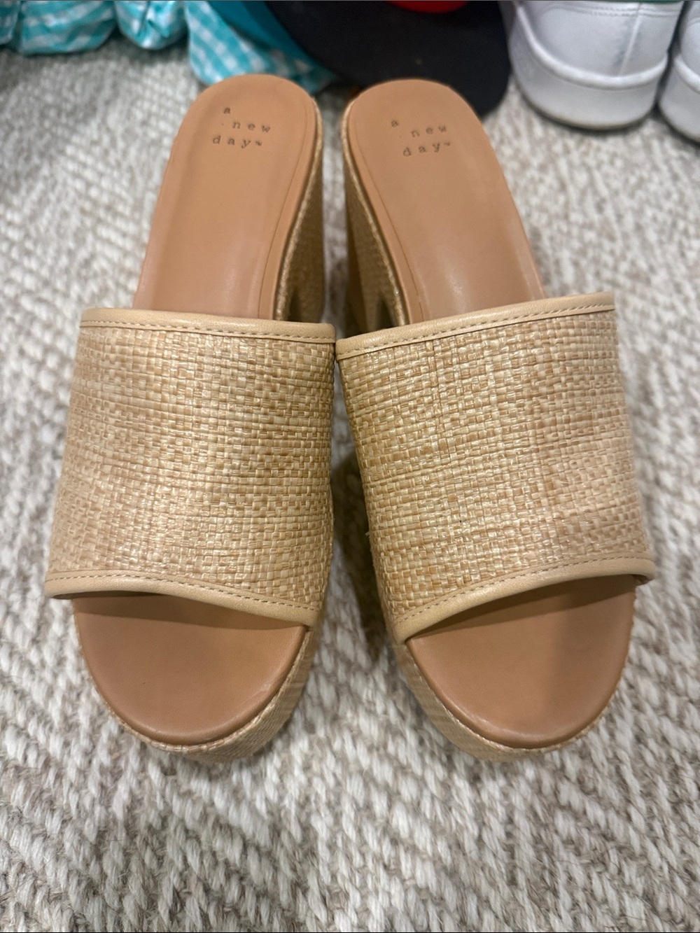 a new day Tan Woven Slide Wedge Sandals with Neutral Upper